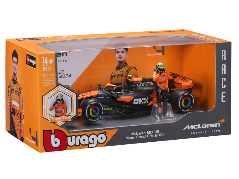 McLaren voiture miniature, bburago, Lando Norris, 1:24, #4, MCL38, avec pilote
