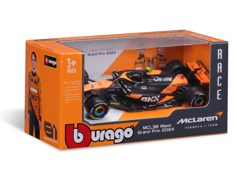 Voiture miniature McLaren, Bburago, Lando Norris, livrée Miami, MCL38 🔥