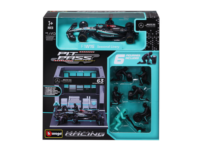 maquette Mercedes, pass pit-lane, bburago, 1:43, George Russell, #63, W15 E