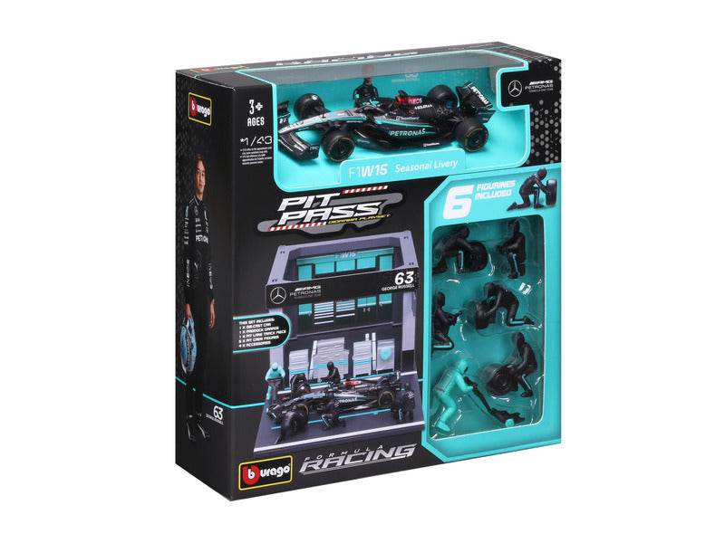 Kit modèle Mercedes, pass des stands, Bburago, 1:43, George Russell, n°63, W15 E