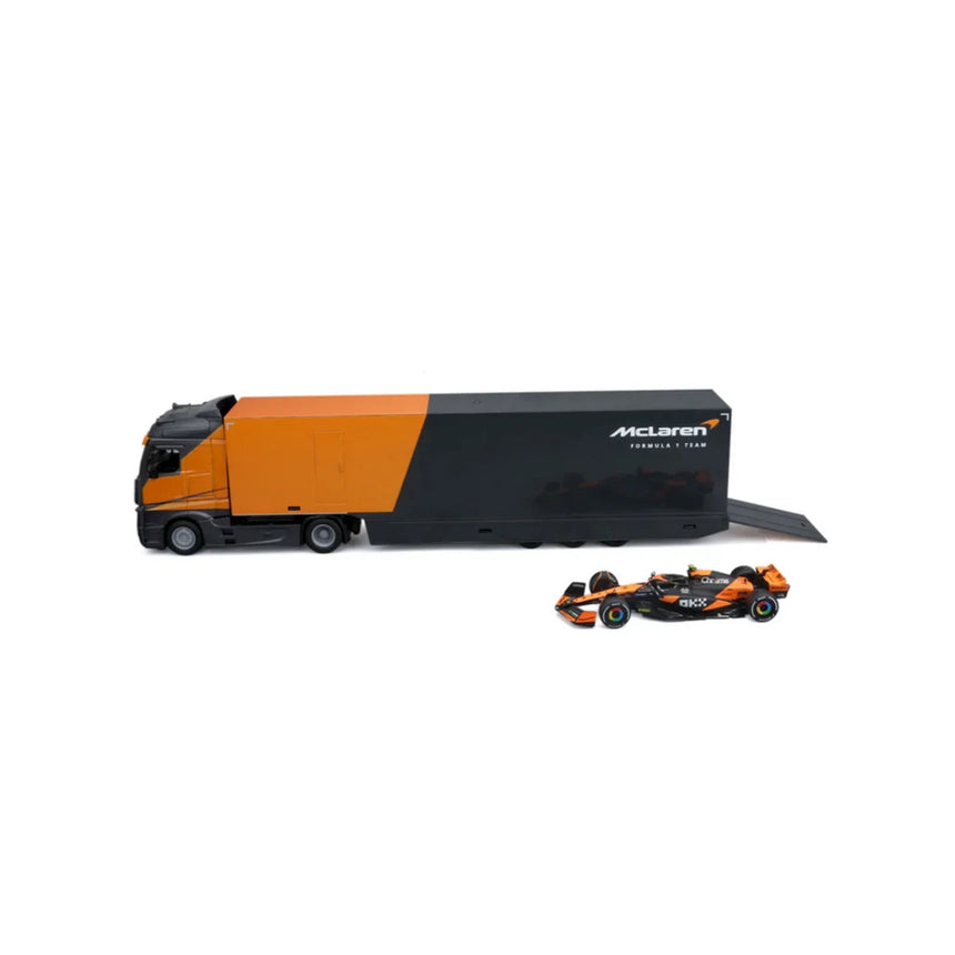 maquette de McLaren, camion de transport de course, bburago, 1:43, Lando Norris, #4, MCL38