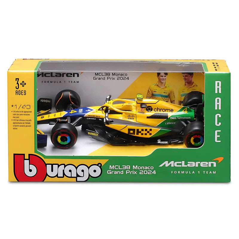 Voiture miniature McLaren, Bburago, Lando Norris, livrée Monaco Senna, MCL38 🔥