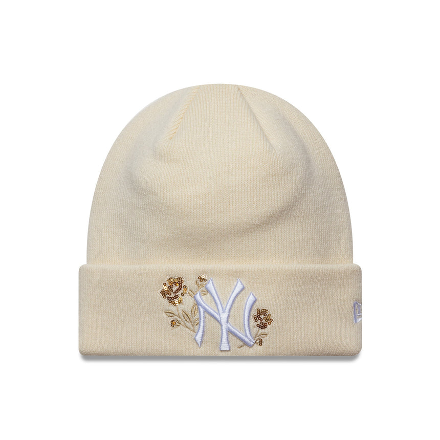 Bonnet New York Yankees, rose à paillettes, pour femme, New Era, crème