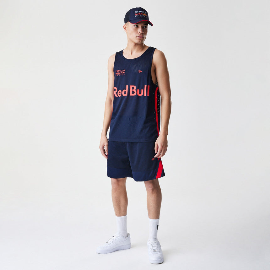 T-shirt sans manches Red Bull Racing, New Era, en maille basket-ball, bleu foncé