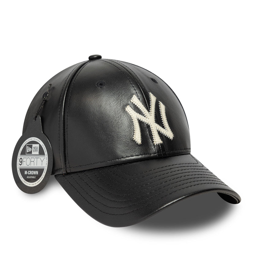 Casquette New York Yankees, cuir, New Era, 9FORTY, mc, noir