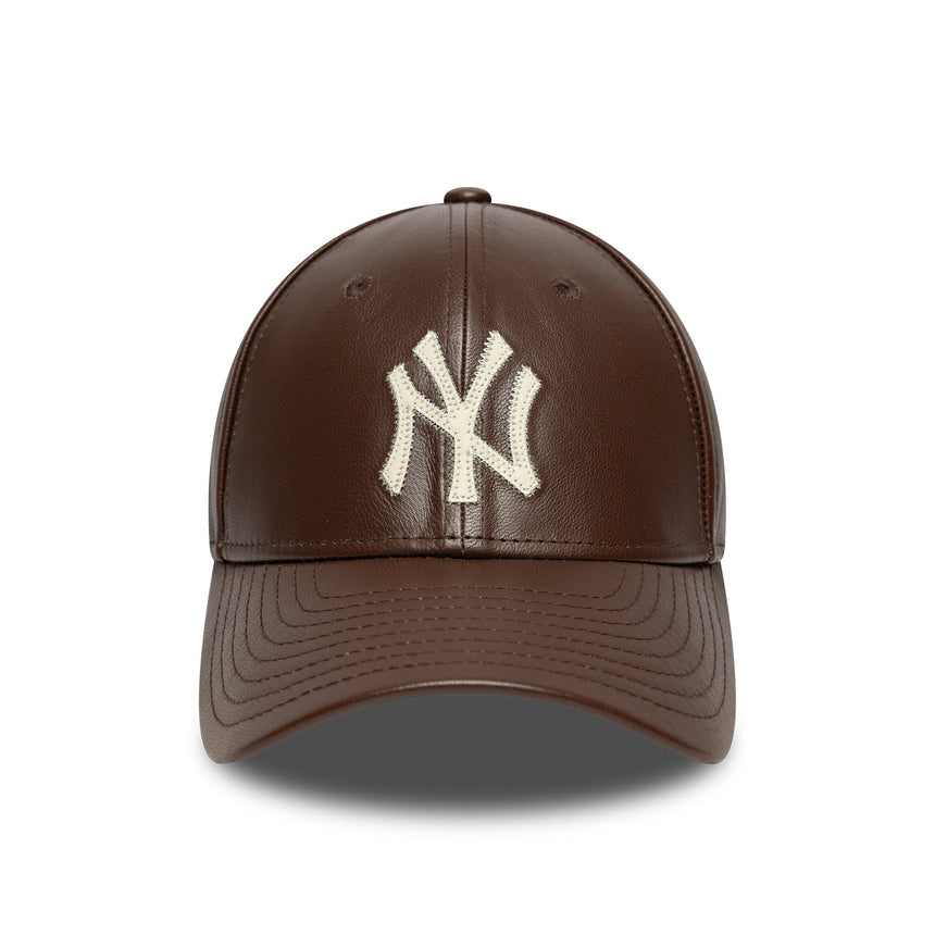 Casquette des New York Yankees, cuir, New Era, 9FORTY, couleur unie, marron