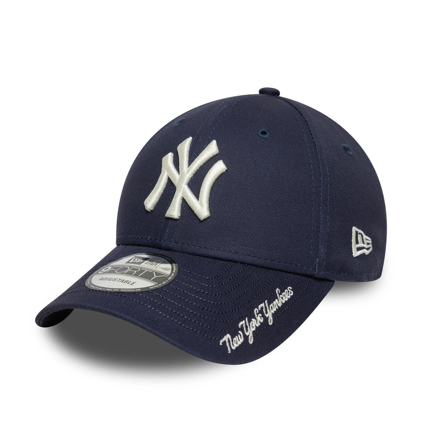 Casquette New York Yankees, script sur la visière, New Era, 9FORTY, bleu