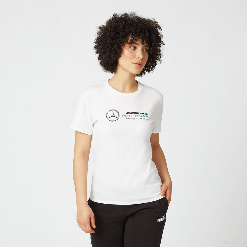 Mercedes T-shirt col rond Femmess, Large Logo, Blanc, 2022 - FansBRANDS®