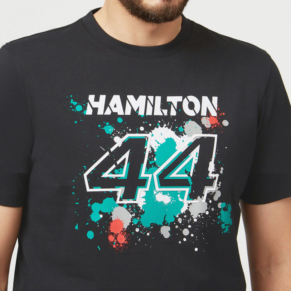 Mercedes Lewis Hamilton T-shirt col rond, LEWIS #44, Noir, 2022 - FansBRANDS®