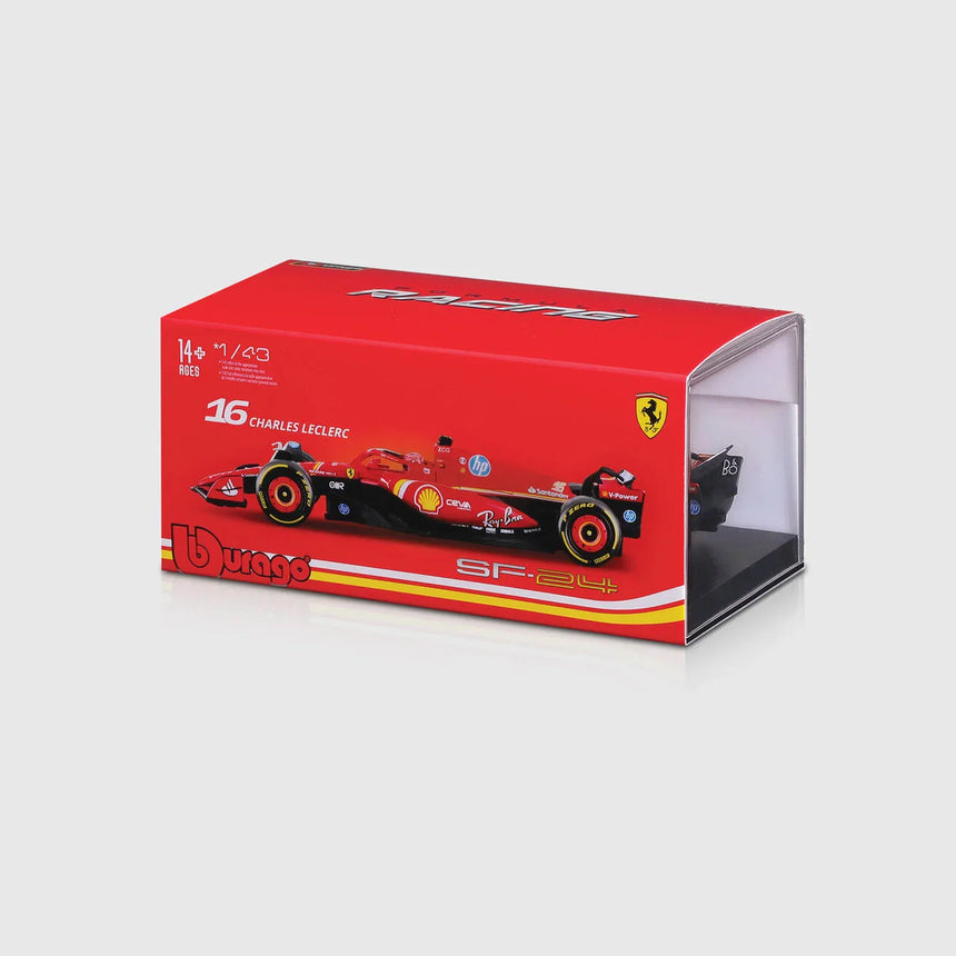 Voiture miniature Ferrari, Charles Leclerc, SF-24, boîte acrylique, Bburago, rouge