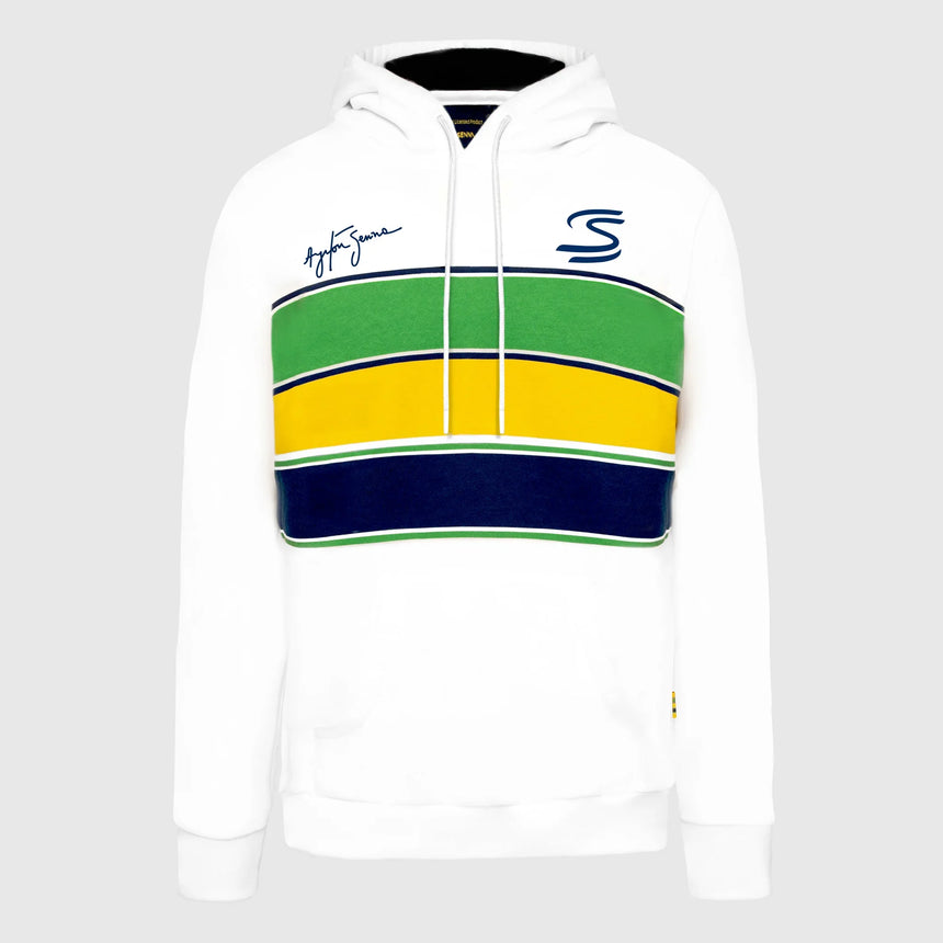 Ayrton Senna sweat à capuche, stripe, blanc