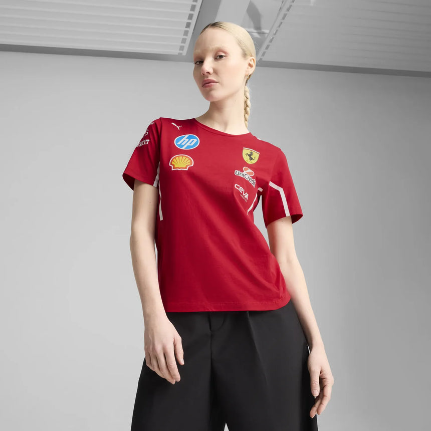 Camiseta de cuello redondo para mujer del equipo Scuderia Ferrari 🔥