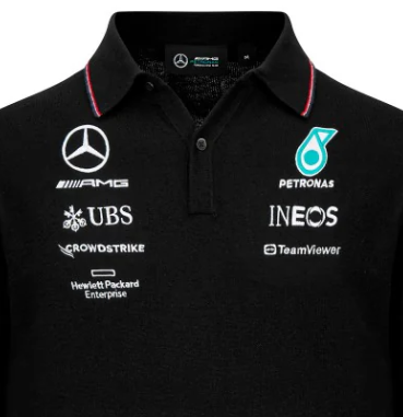 Polo à manches longues en tricot de l'équipe Mercedes, noir, 2023