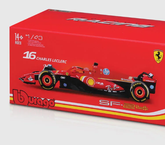 Voiture miniature Ferrari, Charles Leclerc, SF-24, boîte acrylique, Bburago, rouge