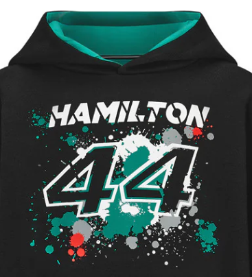 Sudadera infantil Mercedes Lewis Hamilton, LEWIS #44, negra, 2022