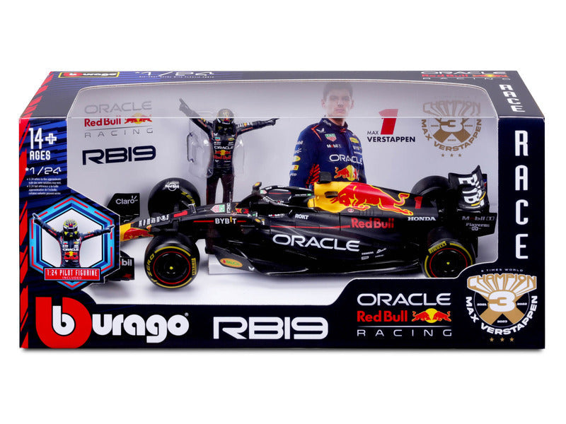 voiture miniature Red Bull Racing, bburago, Max Verstappen, #1, 1:24, RB19, avec pilote