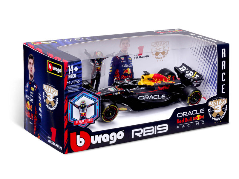 Voiture miniature Red Bull Racing, bburago, Max Verstappen, n°1, 1:24, RB19, avec pilote