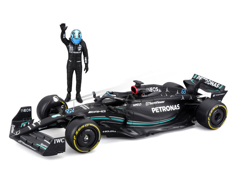voiture miniature Mercedes, bburago, George Russell, #63, 1:24, W14 E, avec pilote