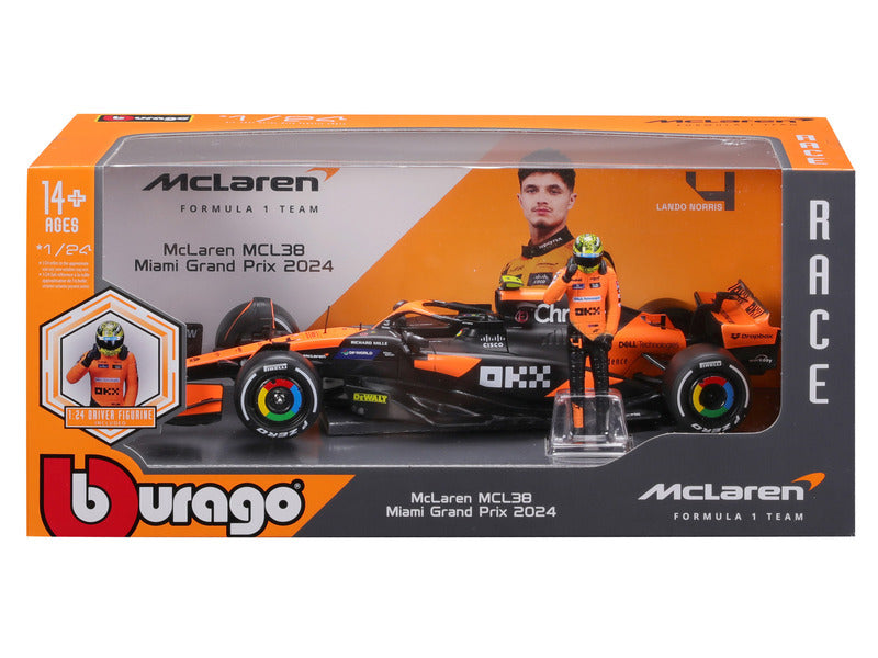 McLaren voiture miniature, bburago, Lando Norris, 1:24, #4, MCL38, avec pilote