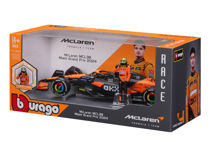 McLaren voiture miniature, bburago, Lando Norris, 1:24, #4, MCL38, avec pilote