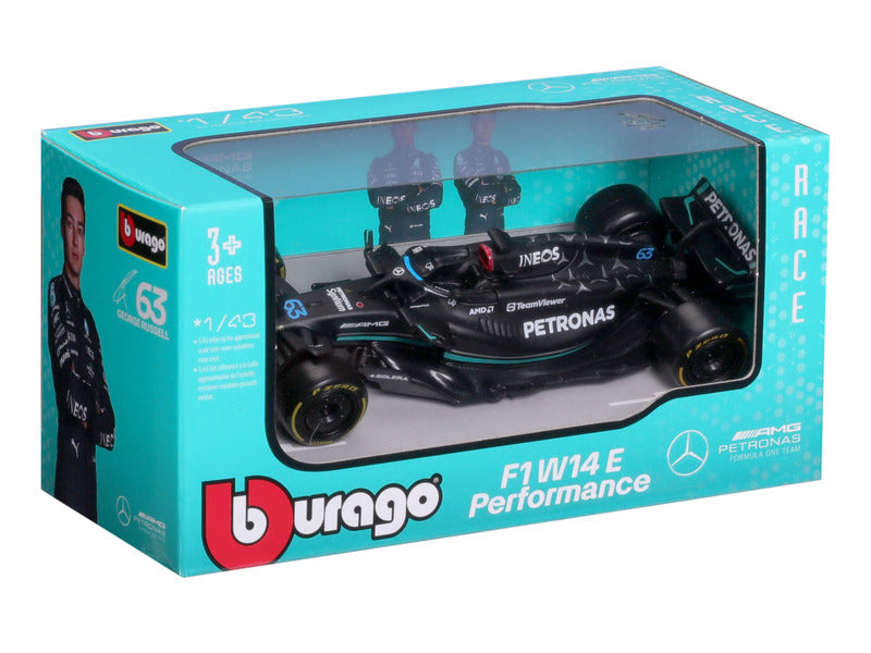 Mercedes scale model, F1 W 14 E, bburago, 1:43, George Russell #63, 2023