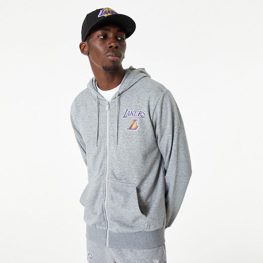 Sweat à capuche Los Angeles Lakers, zippé sur toute la longueur, New Era, gris