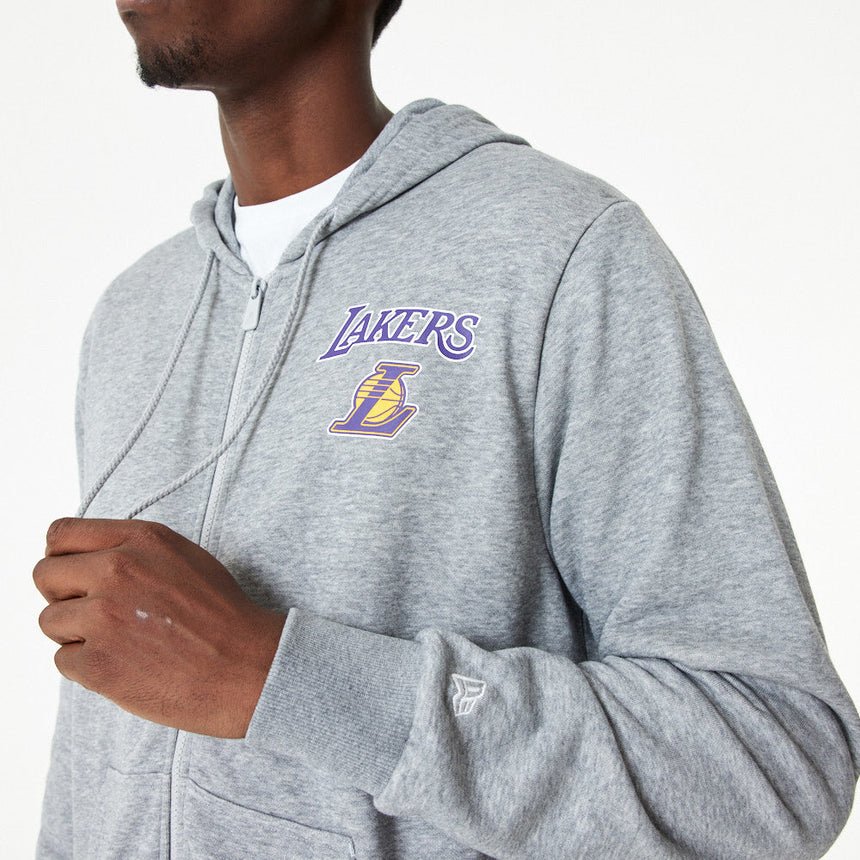 Sweat à capuche Los Angeles Lakers, zippé sur toute la longueur, New Era, gris