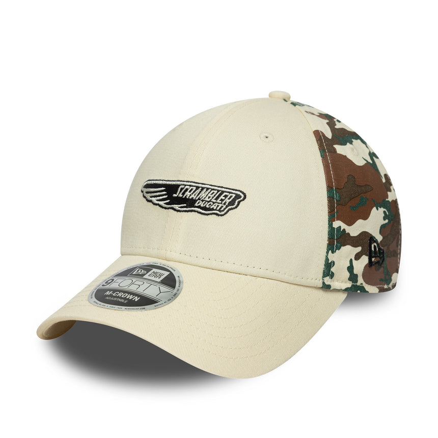 Casquette Ducati, camouflage Scrambler, New Era, 9FORTY, beige