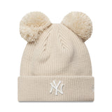 Bonnet New York Yankees, double pompon, pour femmes, uni, New Era, beige