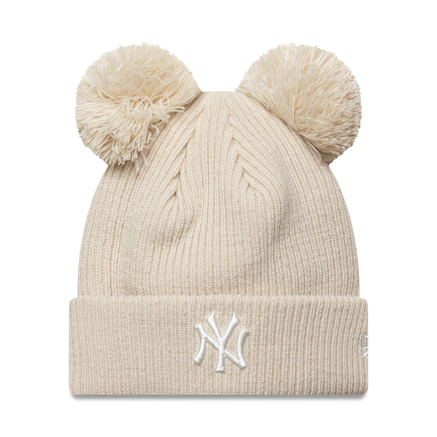 Bonnet New York Yankees, double pompon, pour femmes, uni, New Era, beige