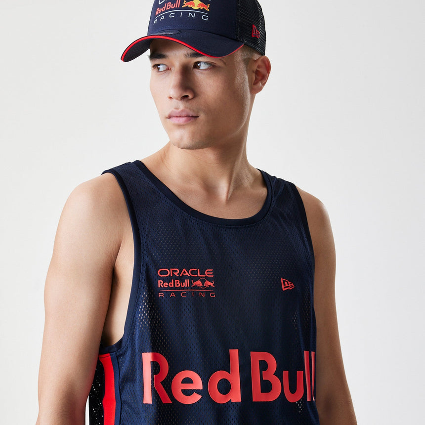 T-shirt sans manches Red Bull Racing, New Era, en maille basket-ball, bleu foncé