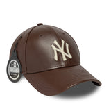 Casquette des New York Yankees, cuir, New Era, 9FORTY, couleur unie, marron