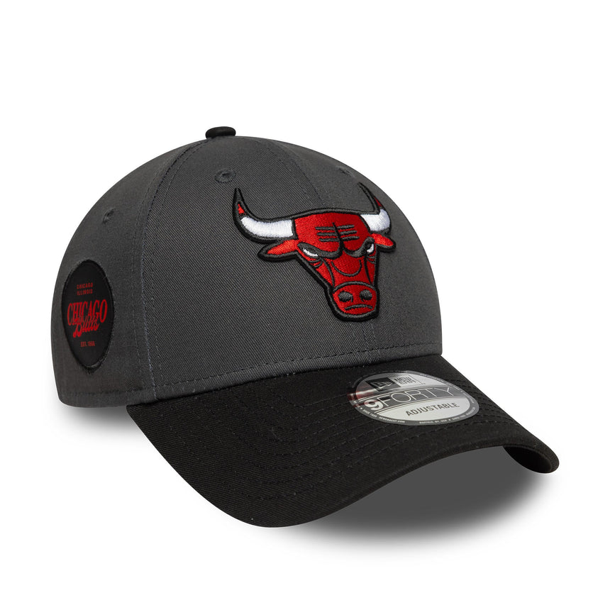 Casquette des Chicago Bulls, patch sur le côté, New Era, 9FORTY, gris, gris