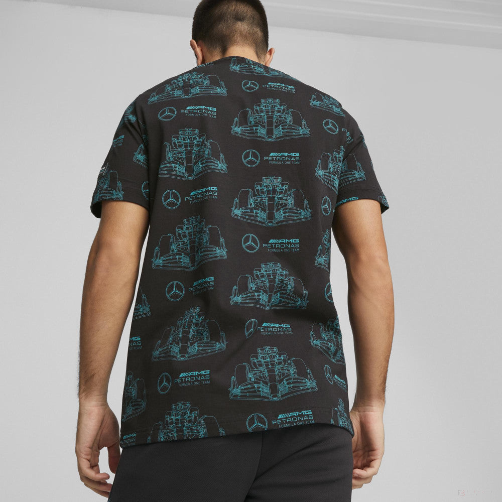 Mercedes t-shirt, AOP logo, black - FansBRANDS®