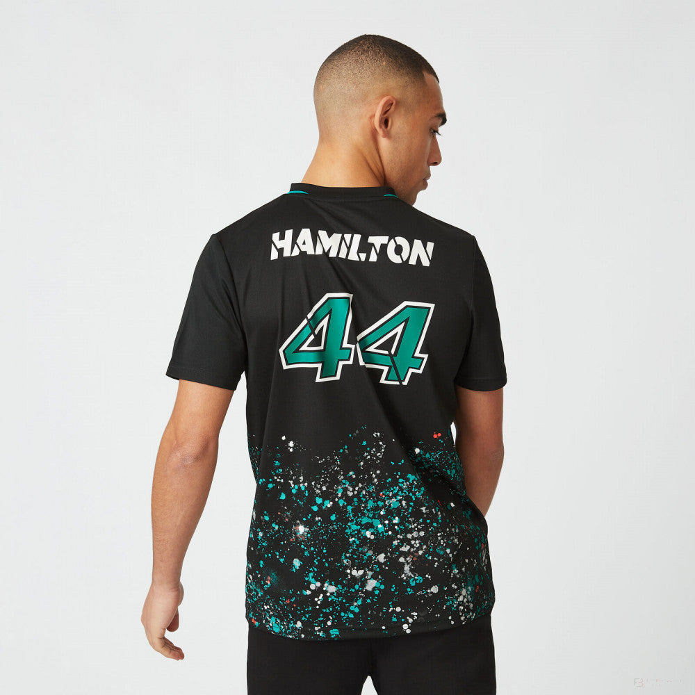 Mercedes Lewis Hamilton T-shirt col rond, LEWIS #44, Noir, 2022 - FansBRANDS®