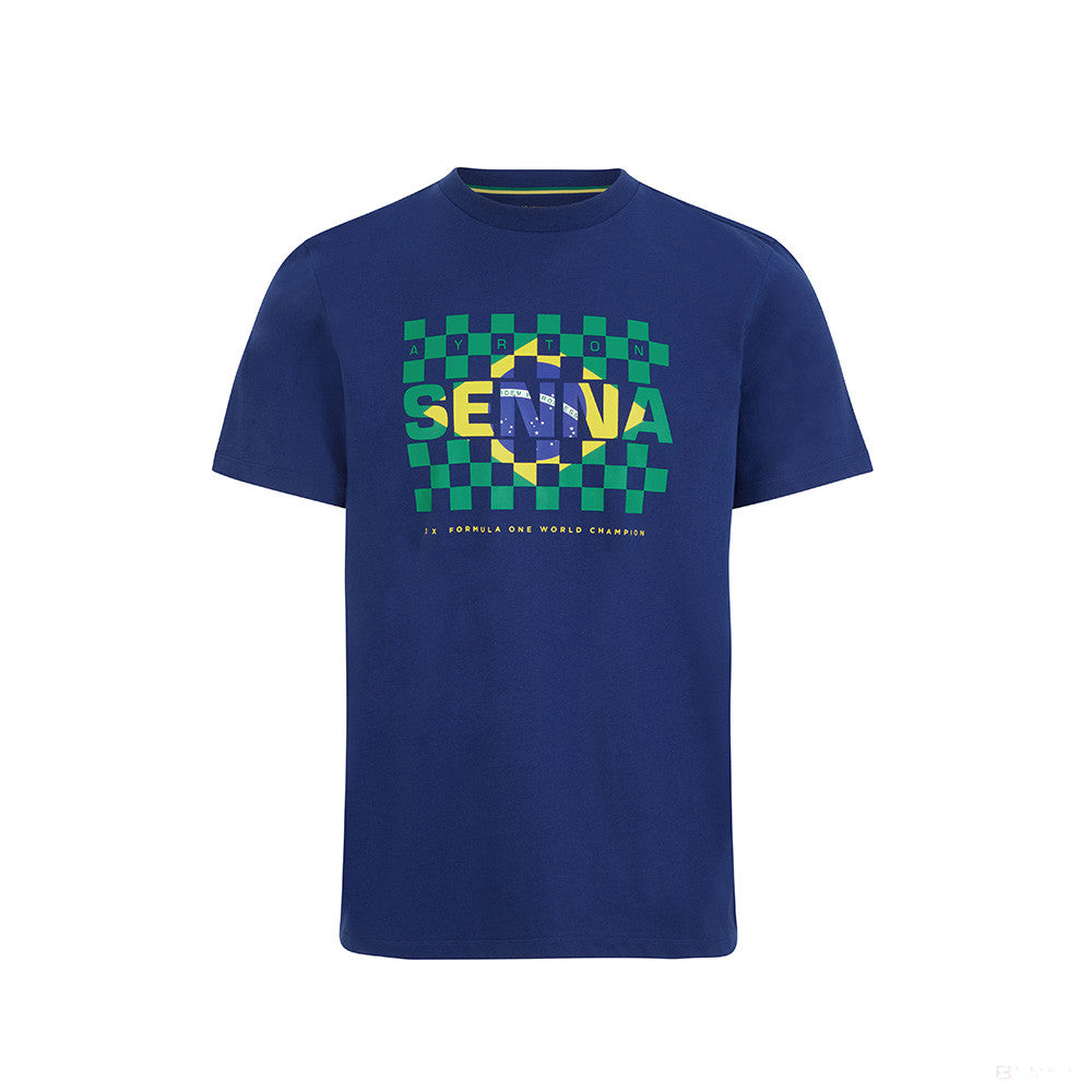 T-shirt col Rond Ayrton Senna Drapeau, Bleu