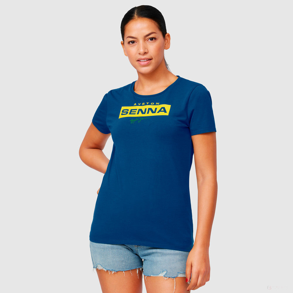 T-shirt col Rond  Ayrton Senna Logo graphique, Bleu