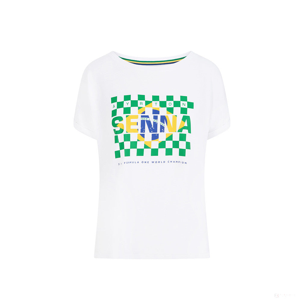 T-shirt col Rond  Ayrton Senna Drapeau graphique, Blanc