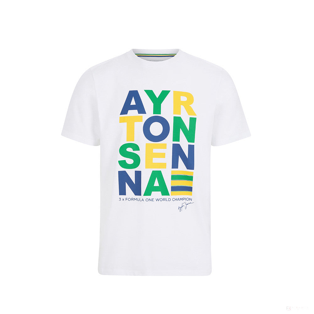 T-shirt col Rond  Ayrton Senna Stripe graphique, Blanc