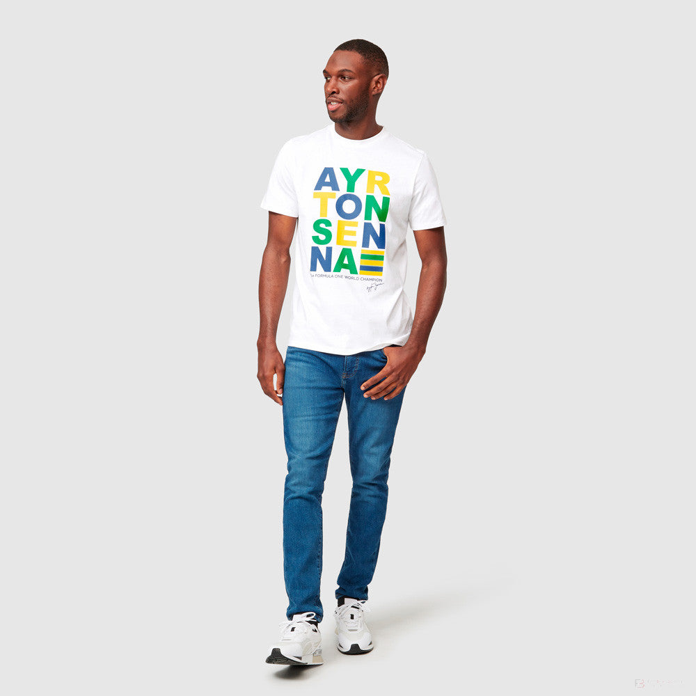 T-shirt col Rond  Ayrton Senna Stripe graphique, Blanc - FansBRANDS®