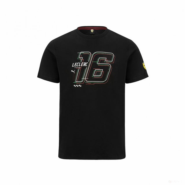 Ferrari T-shirt col rond, Charles Leclerc Driver, Noir, 2022 - FansBRANDS®