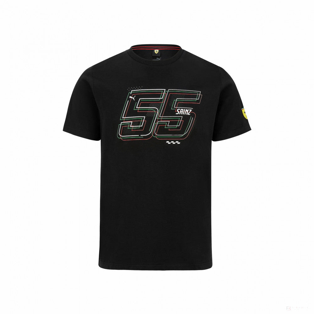 Ferrari T-shirt col rond, Carlos Sainz Driver, Noir, 2022