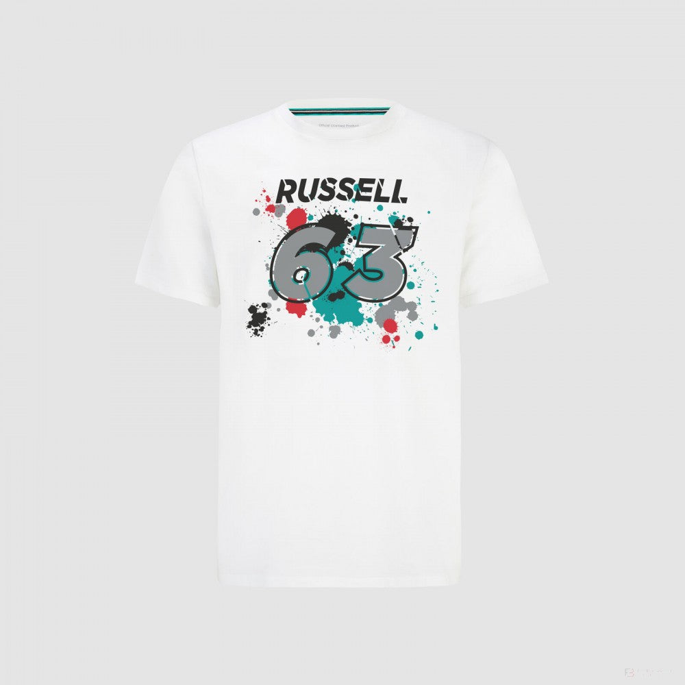 Mercedes George Russell T-shirt col rond, GEORGE #63, Blanc, 2022