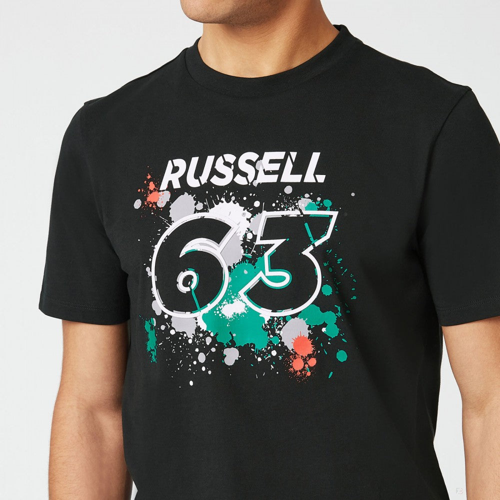 Mercedes George Russell T-shirt col rond, GEORGE #63, Noir, 2022