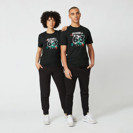 Mercedes George Russell T-shirt col rond, GEORGE #63, Noir, 2022 - FansBRANDS®
