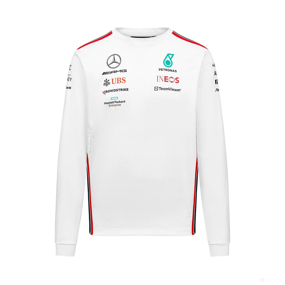 Équipe Mercedes, T-shirt pilote à manches longues pour hommes, blanc, 2023