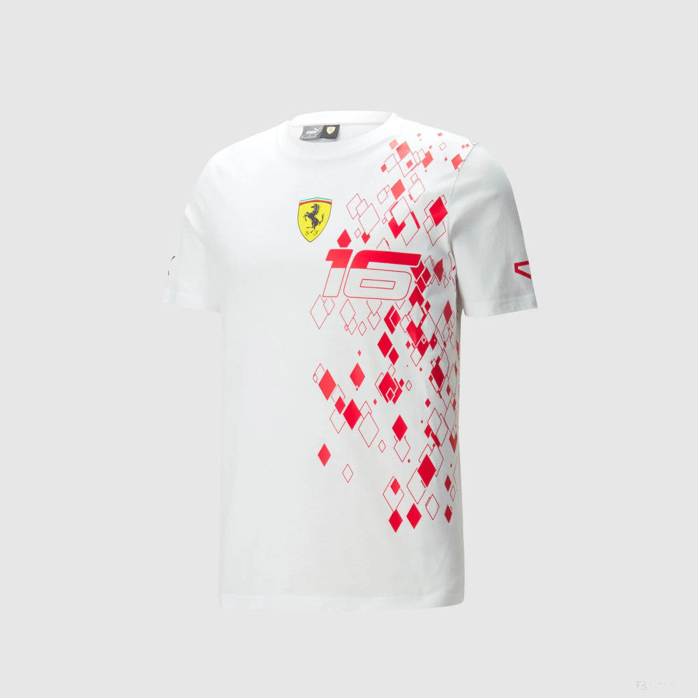 Ferrari t-shirt, polo, Leclerc SE, white, 2023