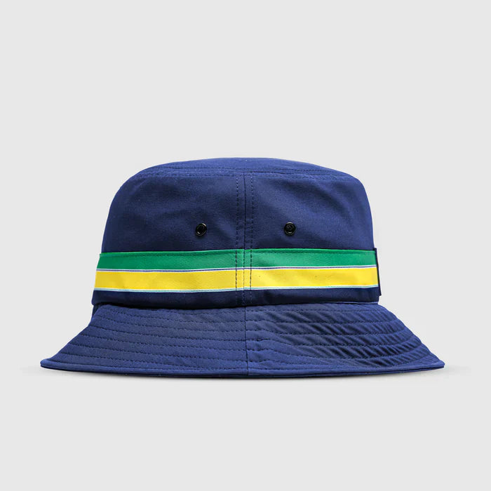 Ayrton Senna casquette bucket, à rayures bleues