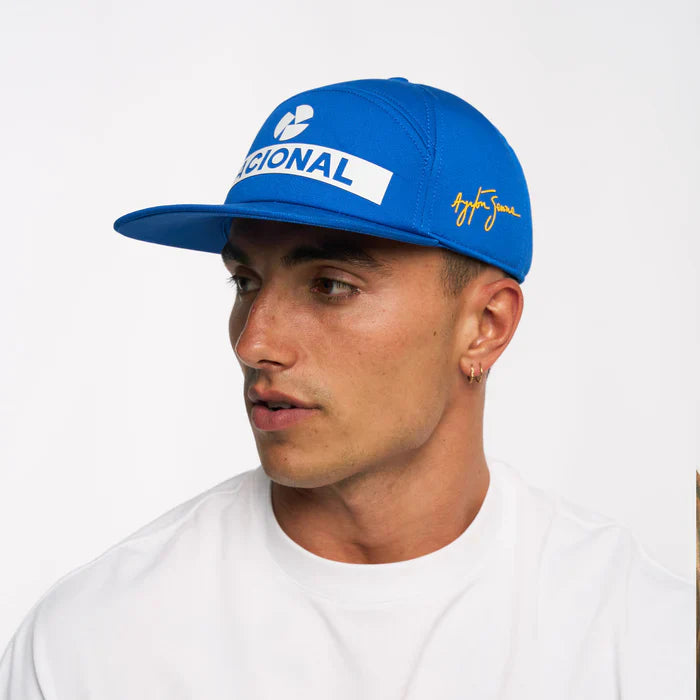 Casquette Ayrton Senna, Nacional, originale 1984, avec étui rigide en tissu, bleue