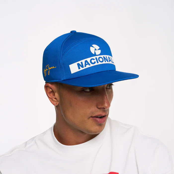 Casquette Ayrton Senna, Nacional, originale 1984, avec étui rigide en tissu, bleue